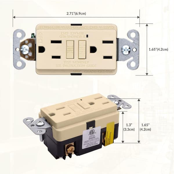 15 Amp 125-Volt GFCI Duplex Outlet, GFI Receptacle with Indicator Light, Wall Plate Included, Ivory (10-Pack)