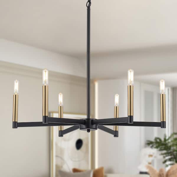  Cendelis 6-Light Gold Farmhouse Bare Bulbs Candle Chandelier