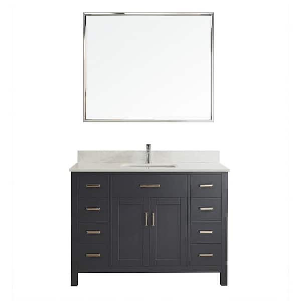 Studio Bathe Kalize II 48 in. W x 22 in. D Vanity in Pepper Gray with Thin Engineered Vanity Top in White with White Basin and Mirror