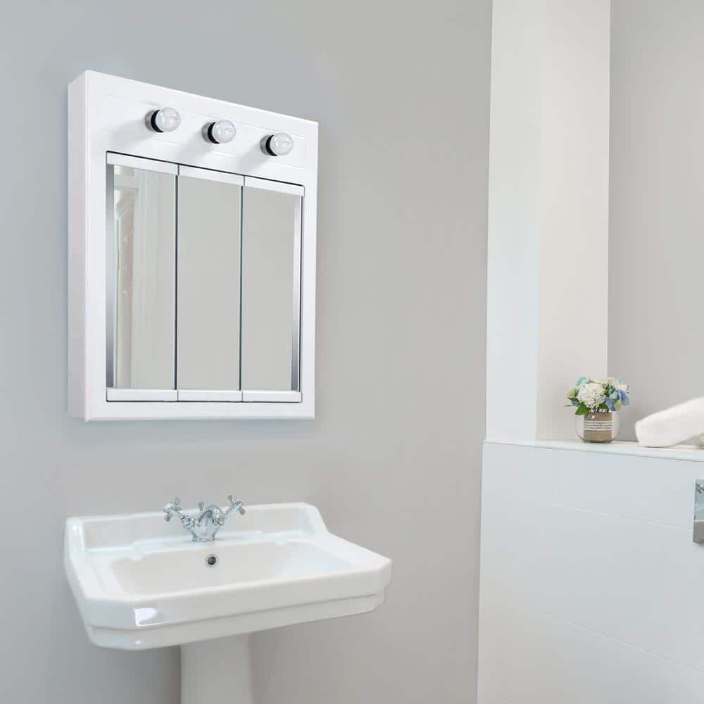 Concord 24-Inch White Gloss Wood Medicine Cabinet with Mirror and Lights