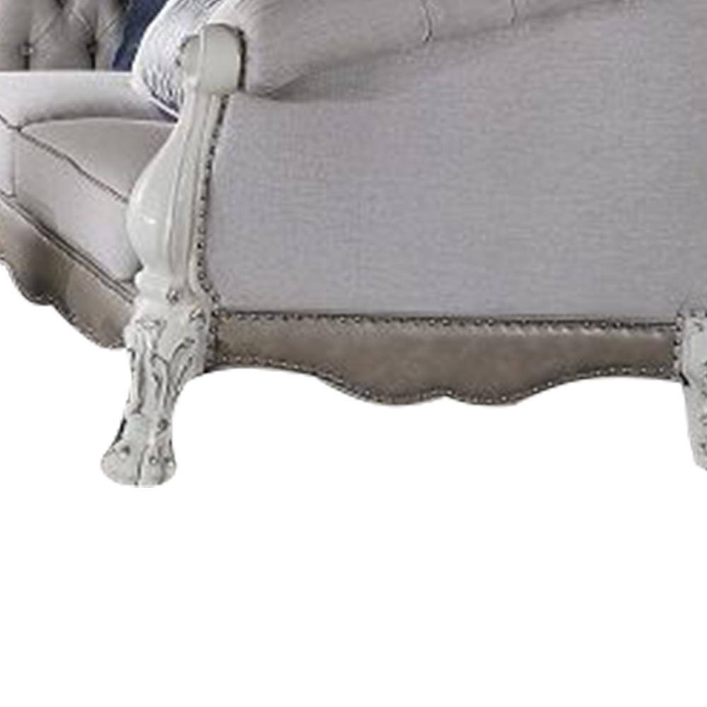 Bone White Tufted Leather Loveseat with Nailhead Trim