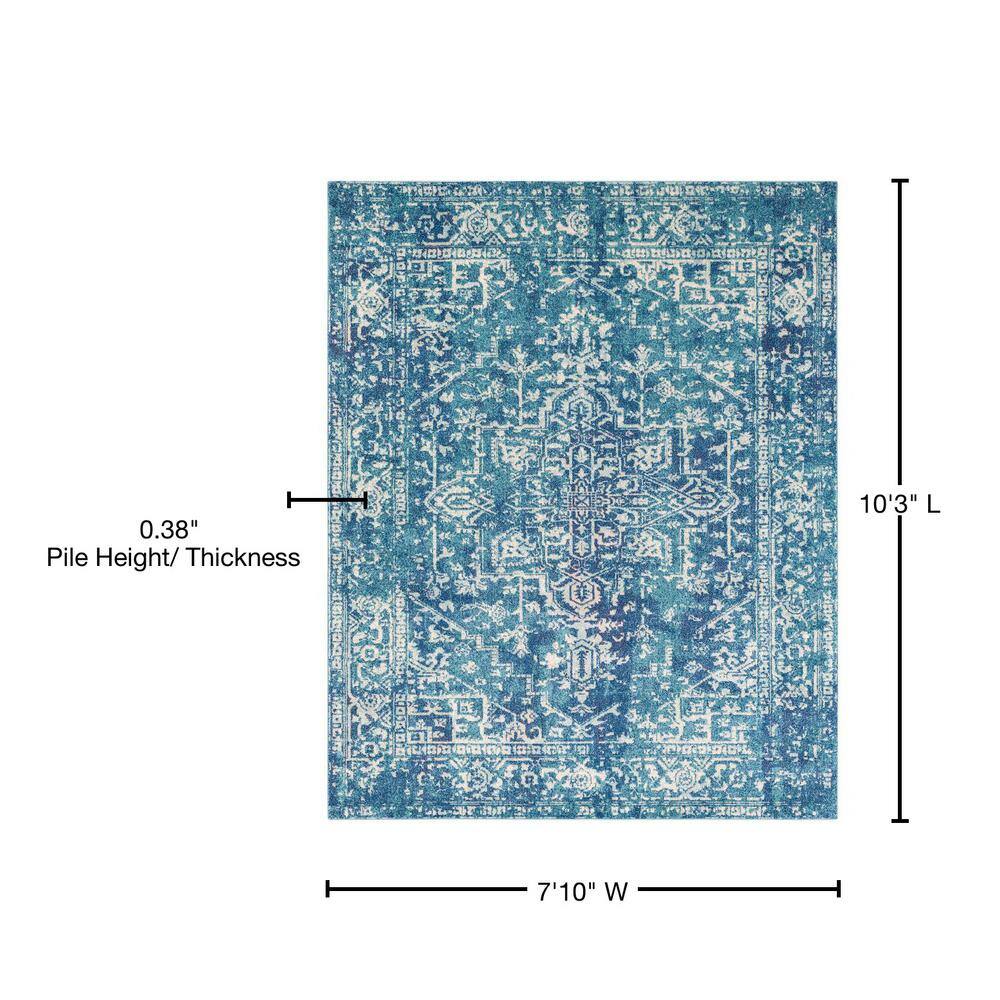 Blue Rectangular 8' x 10' Vintage Medallion Polypropylene Area Rug