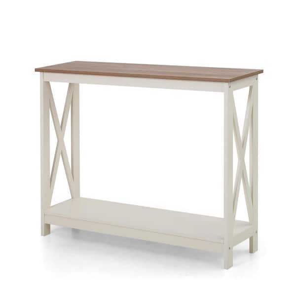 39.4 in. White MDF Standard Rectangle Wood Console Table with Storage