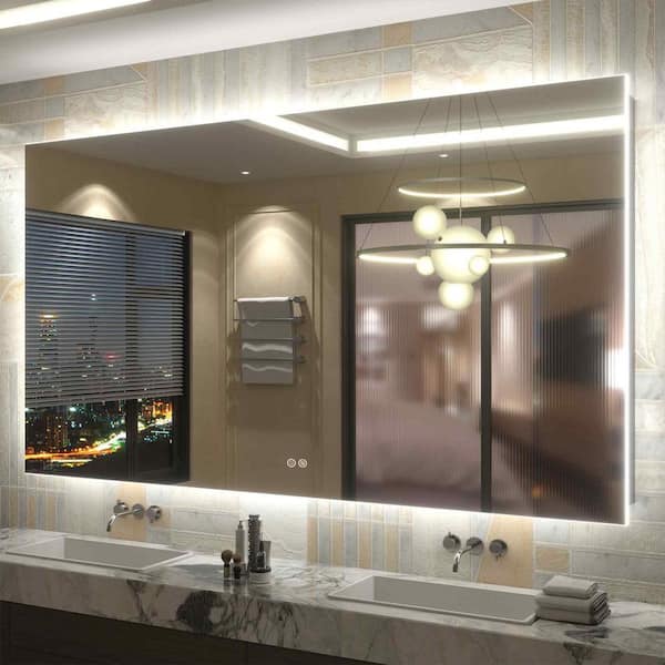 Apmir 72 in. W x 40 in. H Rectangular Frameless Super Bright Backlited LED Anti-Fog Tempered Glass Wall Bathroom Vanity Mirror