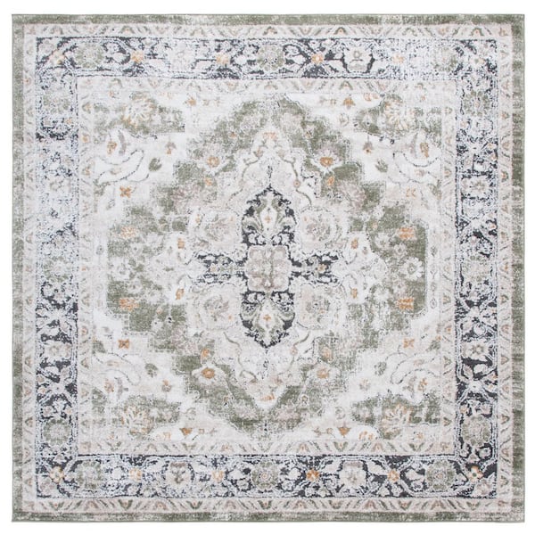 Opal 7 ft. x 7 ft. Green/Beige Distressed Medallion square Area Rug