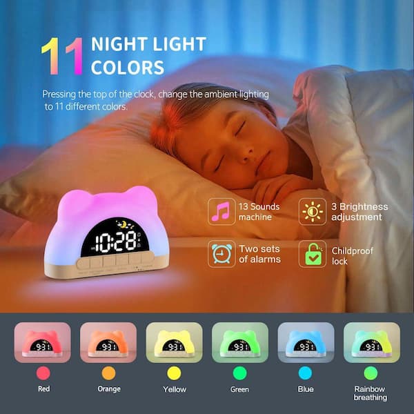 Colorful Kids Sleep Training Alarm Clock with Night Light and