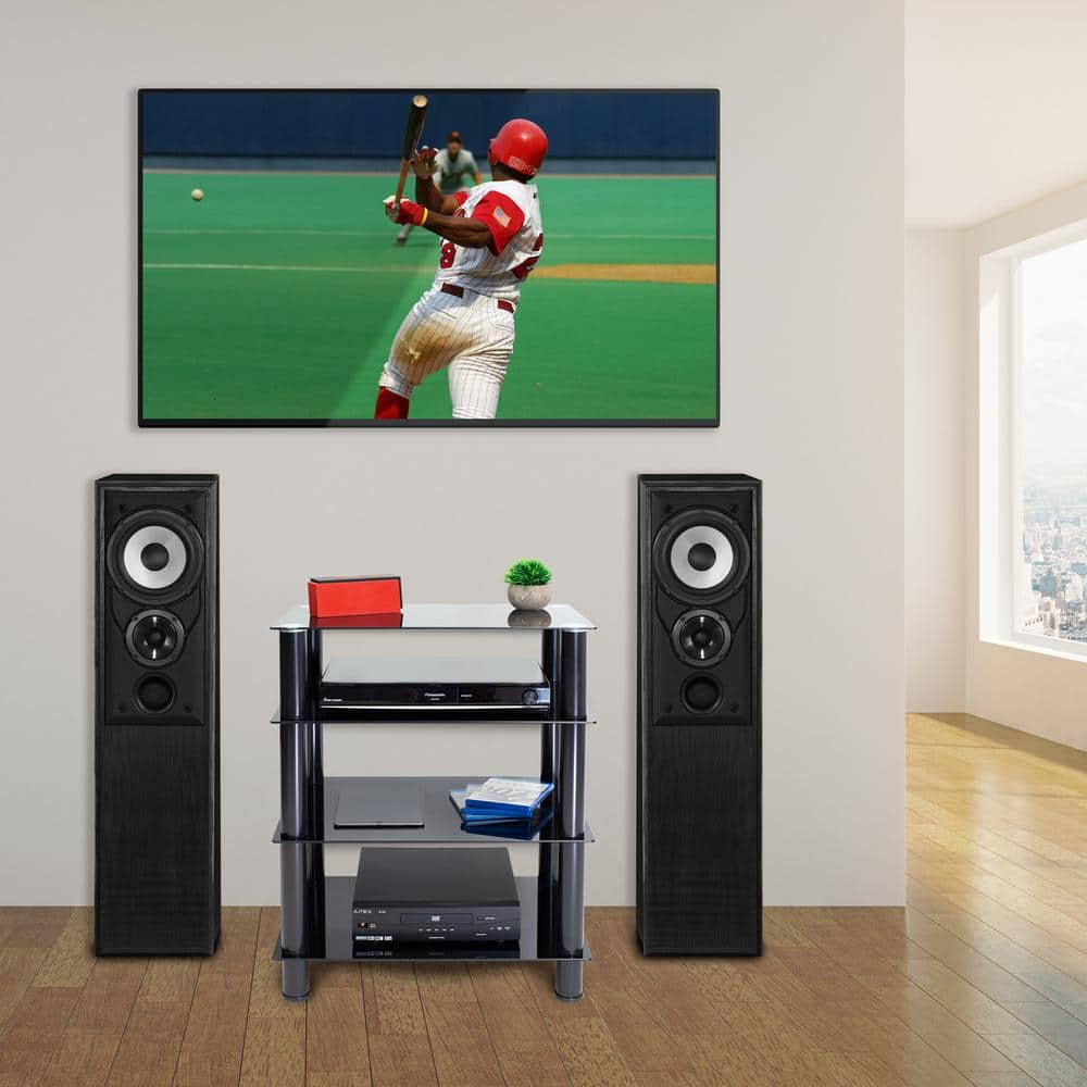 Black Tempered Glass 4-Shelf AV Media Stand