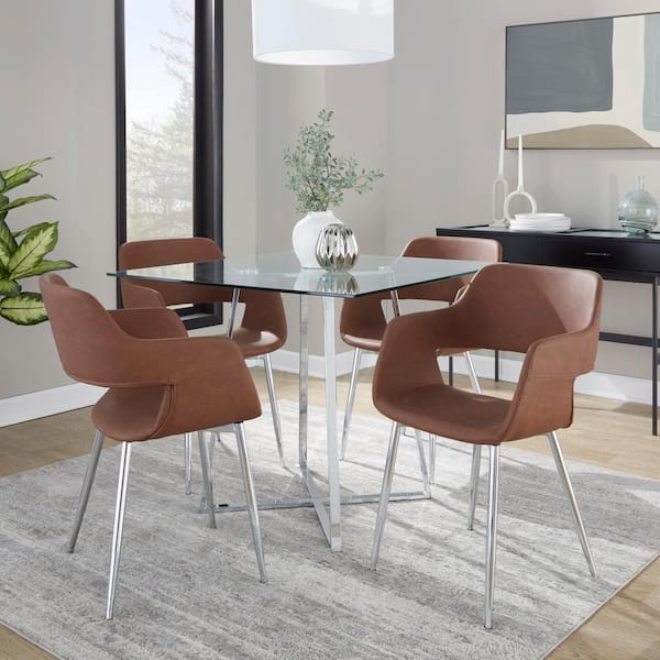 Lumisource Margarite Brown Faux Leather and Chrome Metal Dining/Accent Chair (Set of 2)
