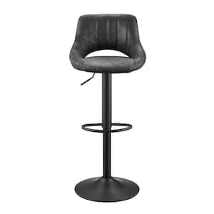 32 in. Black Low Back Metal Adjustable Height Bar Chair with Faux leather Seat Set of 2