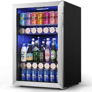 21.1 in. Single Zone 180Cans Compressor BeverageCooler Refrigerator in StainlessSteel Frost Free with Adjustable Shelves