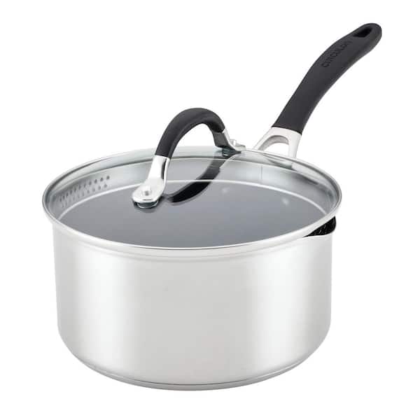 Circulon Steel Shield 3 qt. Stainless Steel Nonstick Saucepan with Lid in Silver with Straining Lid