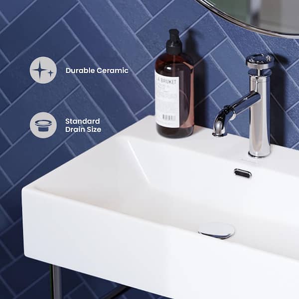M’s system MS-CH307 WHITE Claire 24 Ceramic Console Sink White Basin Chrome Legs
