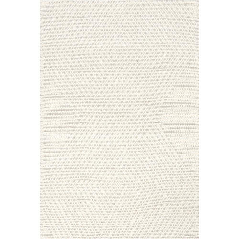 Ivory Geometric Wool 8' x 10' Rectangular Area Rug