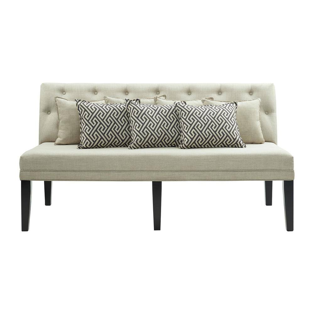 Beige Tufted Linen Dining Sofa with Pillows