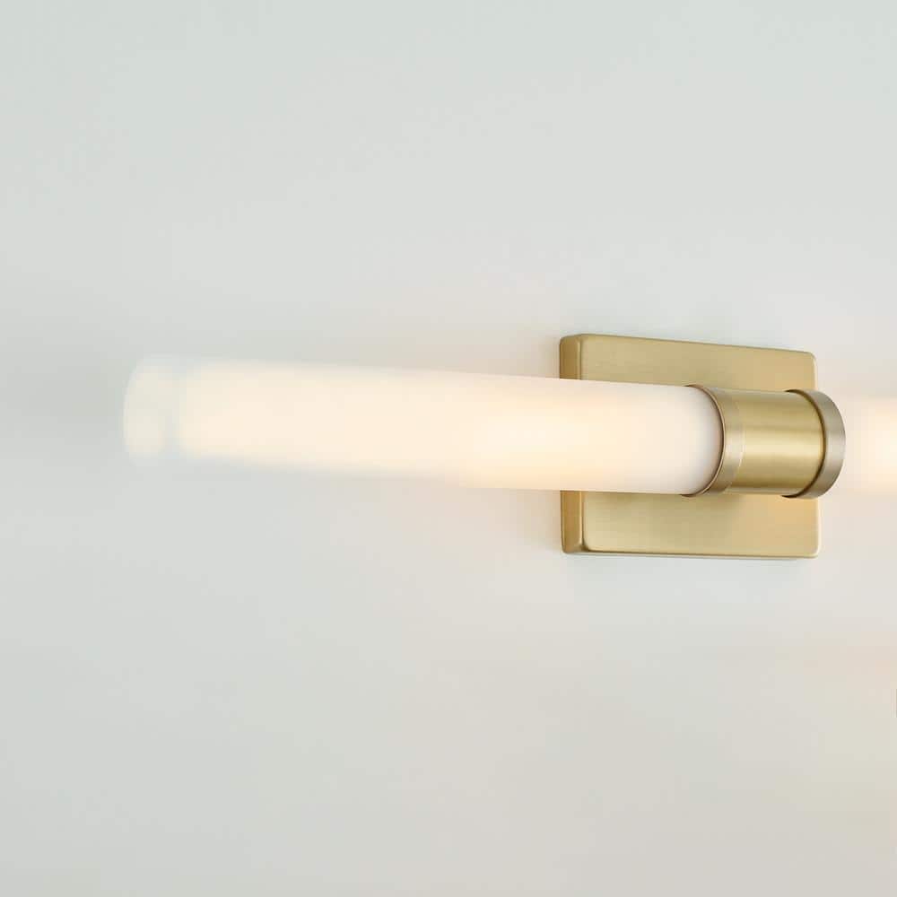 Satin Brass 2-Light Dimmable Vanity Light with Frosted Glass