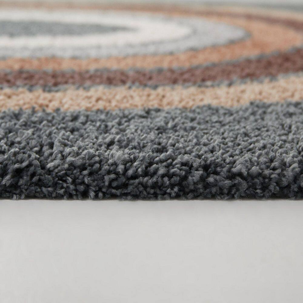 Navy and Beige Rectangular Shag Rug for Kids, 4' x 6'