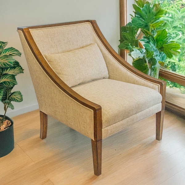 OS Home and Office Furniture Occasional Series Desert Ivory Polyester Blend Accent Chair Set of 1 with Arms and Removable Cushion