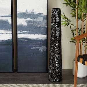 39 in. Black Tall Ceramic Decorative Vase with Bubble Texture