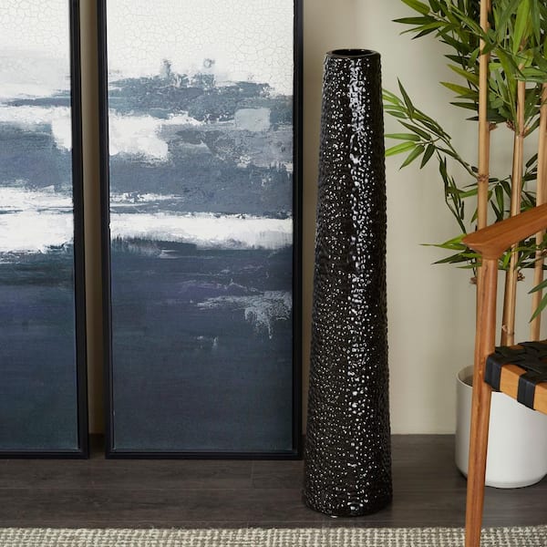 Litton Lane 39 in. Black Tall Ceramic Decorative Vase with Bubble Texture