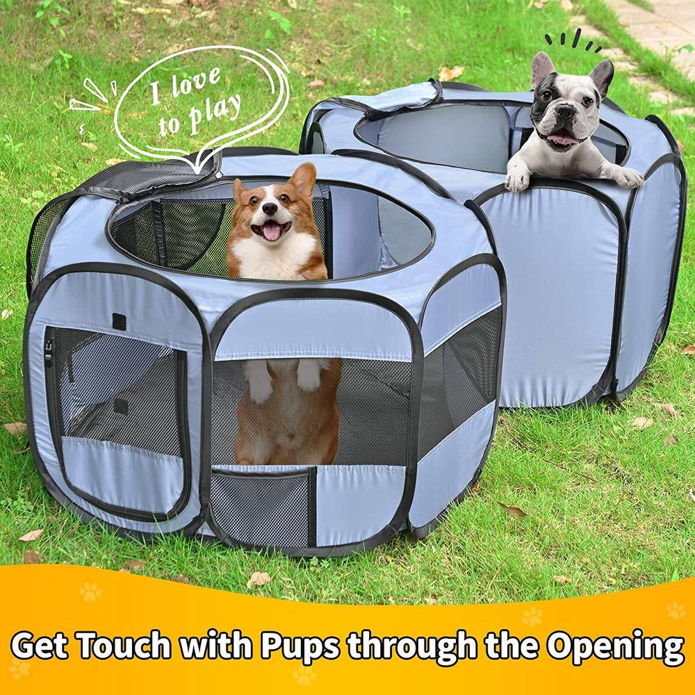Large Gray Double Room Pop-Up Pet Playpen