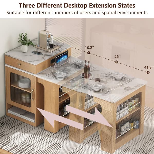 Cesicia Modern Natural Wood 59.5 in. Power Outlet Double-Sided