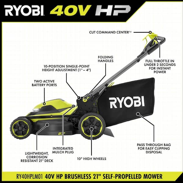 40V HP Brushless 21" Walk Behind Self-Propelled Mower w/ 850 CFM Backpack Blower, (2) 6.0 Ah Batteries and Charger