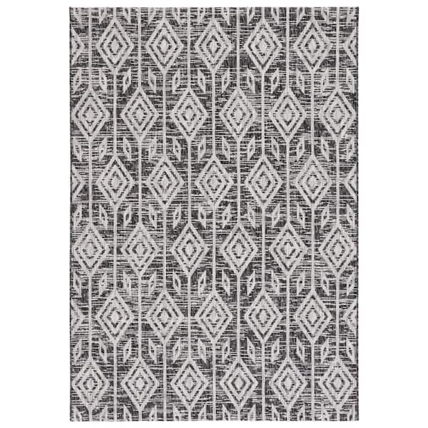 Courtyard Black/Gray 4 ft. x 6 ft. Striped Geometric Diamond Indoor/Outdoor Area Rug