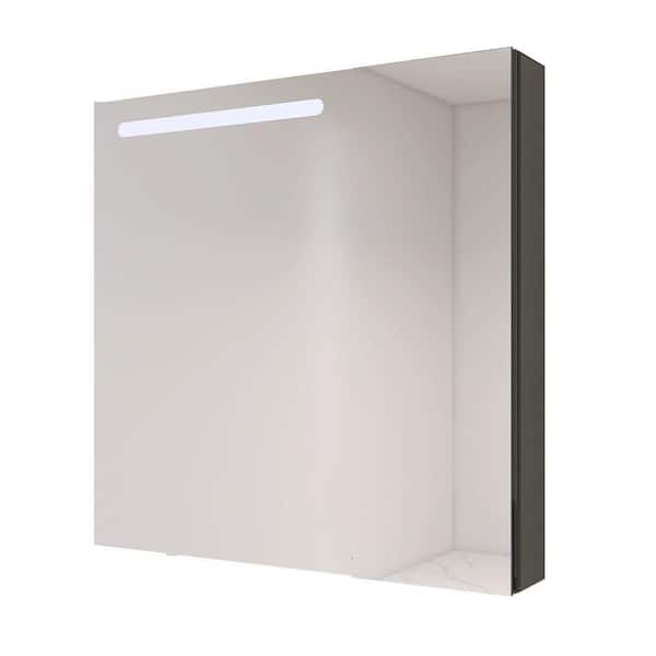 EPOWP 30 in. W x 30 in. H Rectangular Black Aluminum Surface Mount Medicine Cabinet with Mirror and LED Lighted