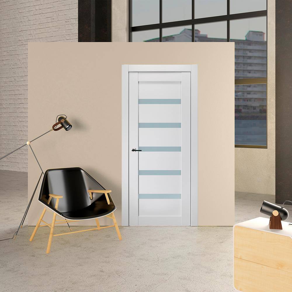 Leora Snow White Composite Wood and Frosted Glass Interior Door Slab