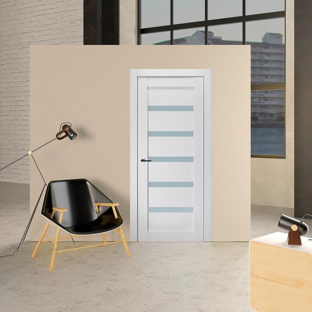 Snow White Frosted Glass and Pine Interior Door Slab