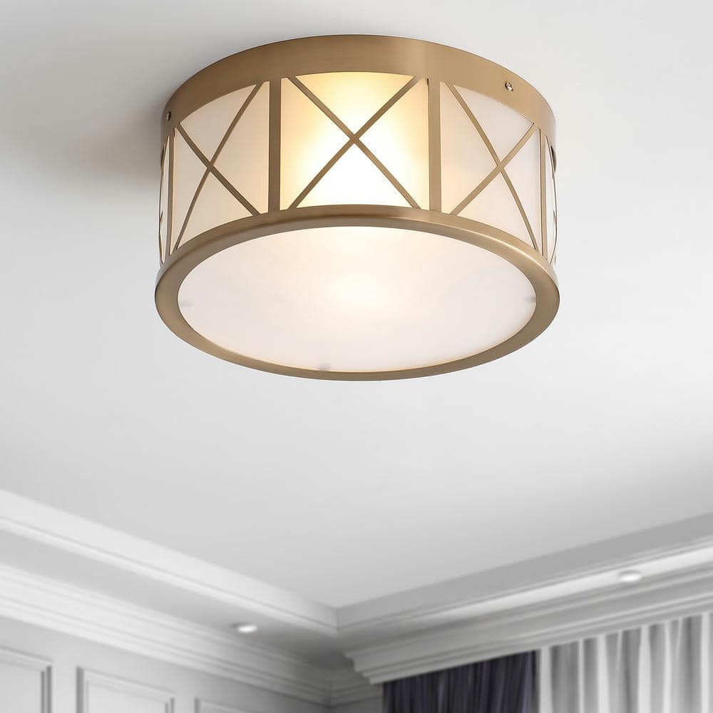 Cadence 13" Brass Gold Modern Drum Flush Mount with LED