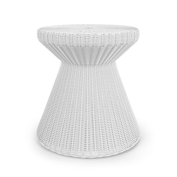 HAVEN WAY Hula White Resin Wicker Outdoor Side Table 89 HWSTHU WHITE   Outdoor Side Tables 89 Hwsthu White 64 600 