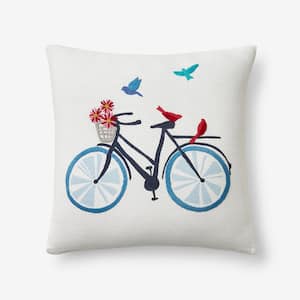 Linen Novelty Blue Multi 20 in. x 20 in. Throw Pillow Cover