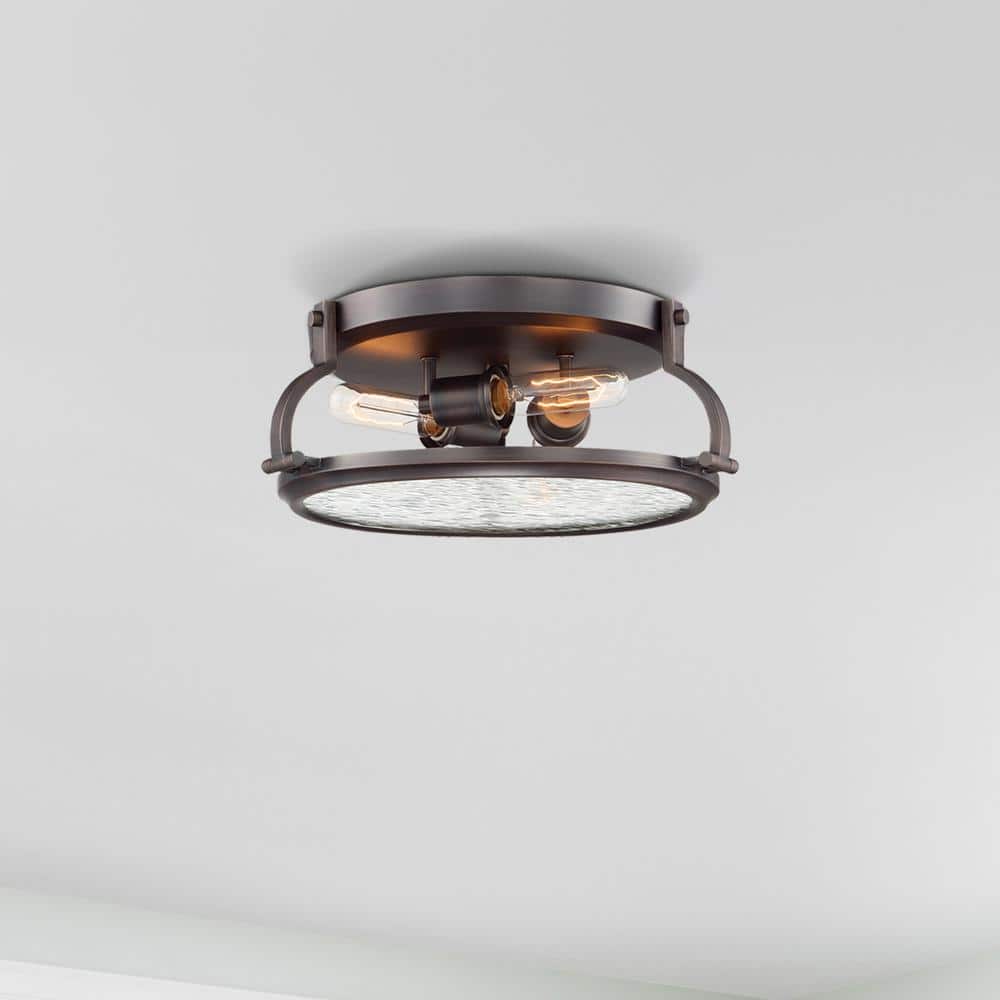 Satin Copper Bronze Round Industrial Flush Mount Light