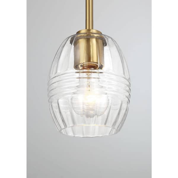 Modern 60-Watt 1-Light Satin Brass Pendant Light with Clear Glass Shade and E26 Bulbs (No Bulb Included)