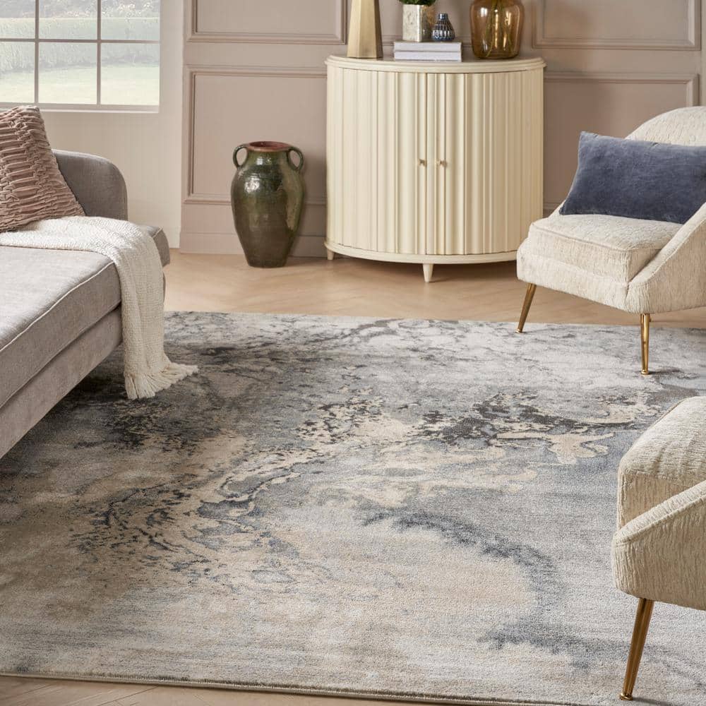 Gray Abstract 7' x 10' Synthetic Area Rug