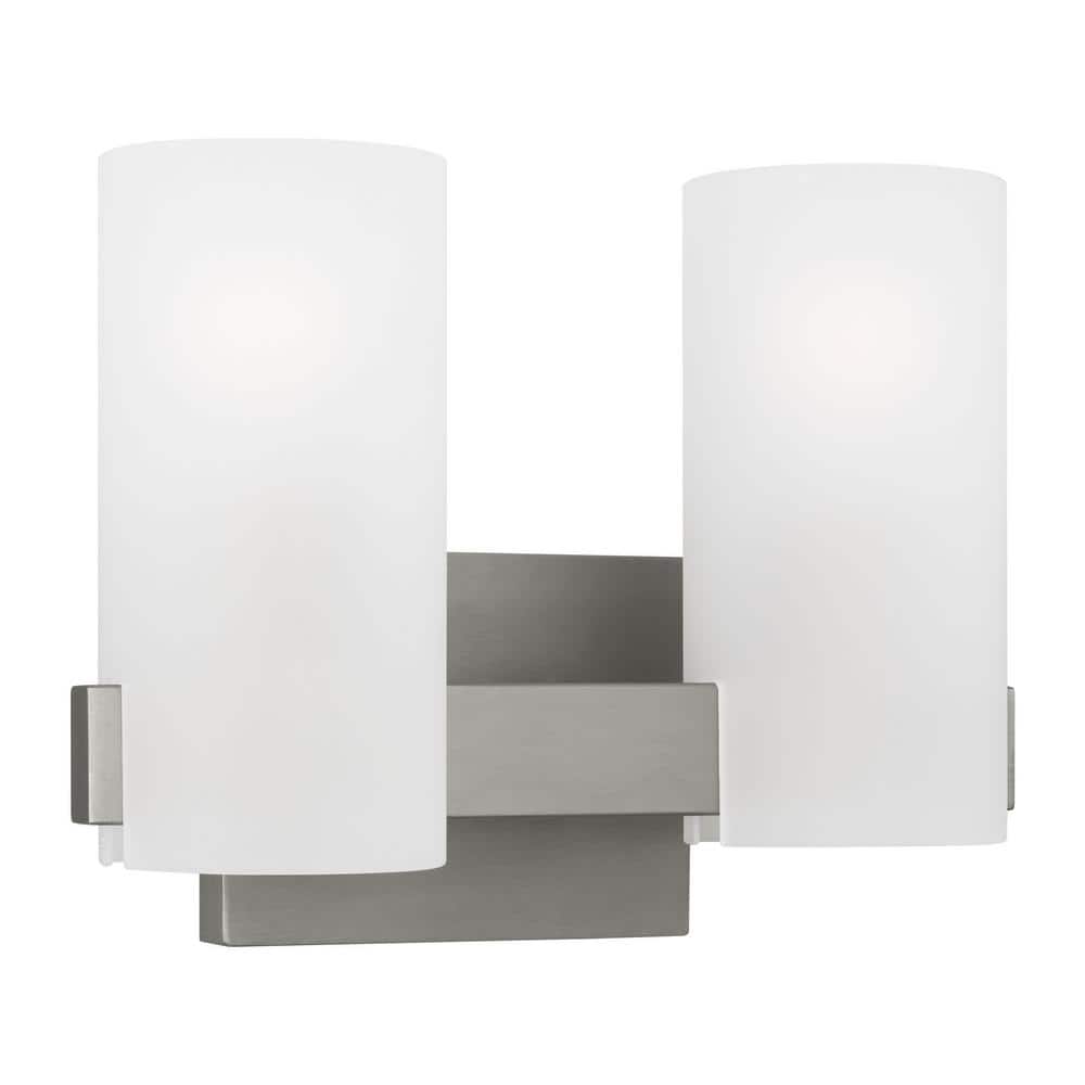 Rhode Medium Brushed Steel Vanity Light with Etched Glass Shades