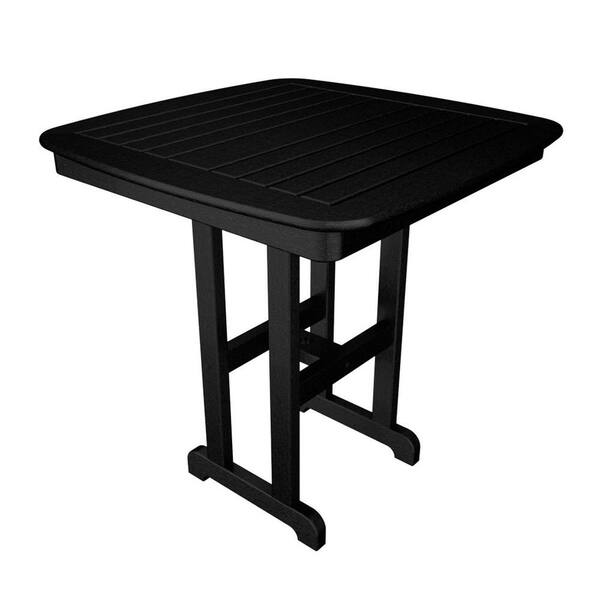 POLYWOOD Nautical 37 in. Black Plastic Outdoor Patio Counter Table