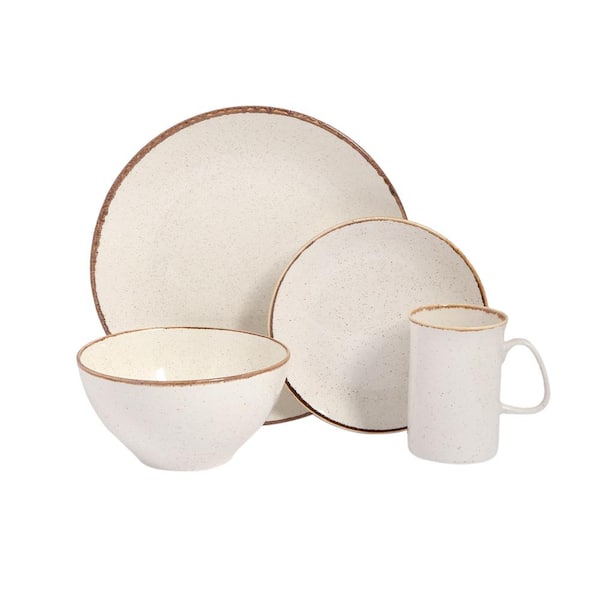 PORLAND Seasons 4 Piece Beige Porcelain Dinnerware Place Setting w/Mug (Serving Set for 1)