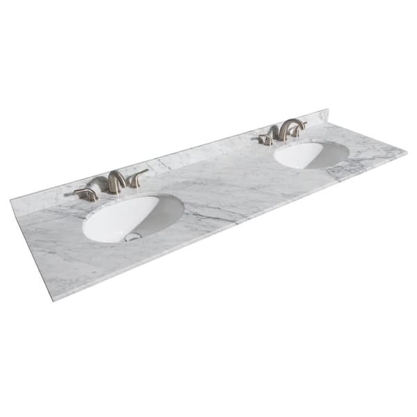 Wyndham Collection 72 in. W x 22 in. D Marble Double Basin Vanity Top in White Carrara with White Basins