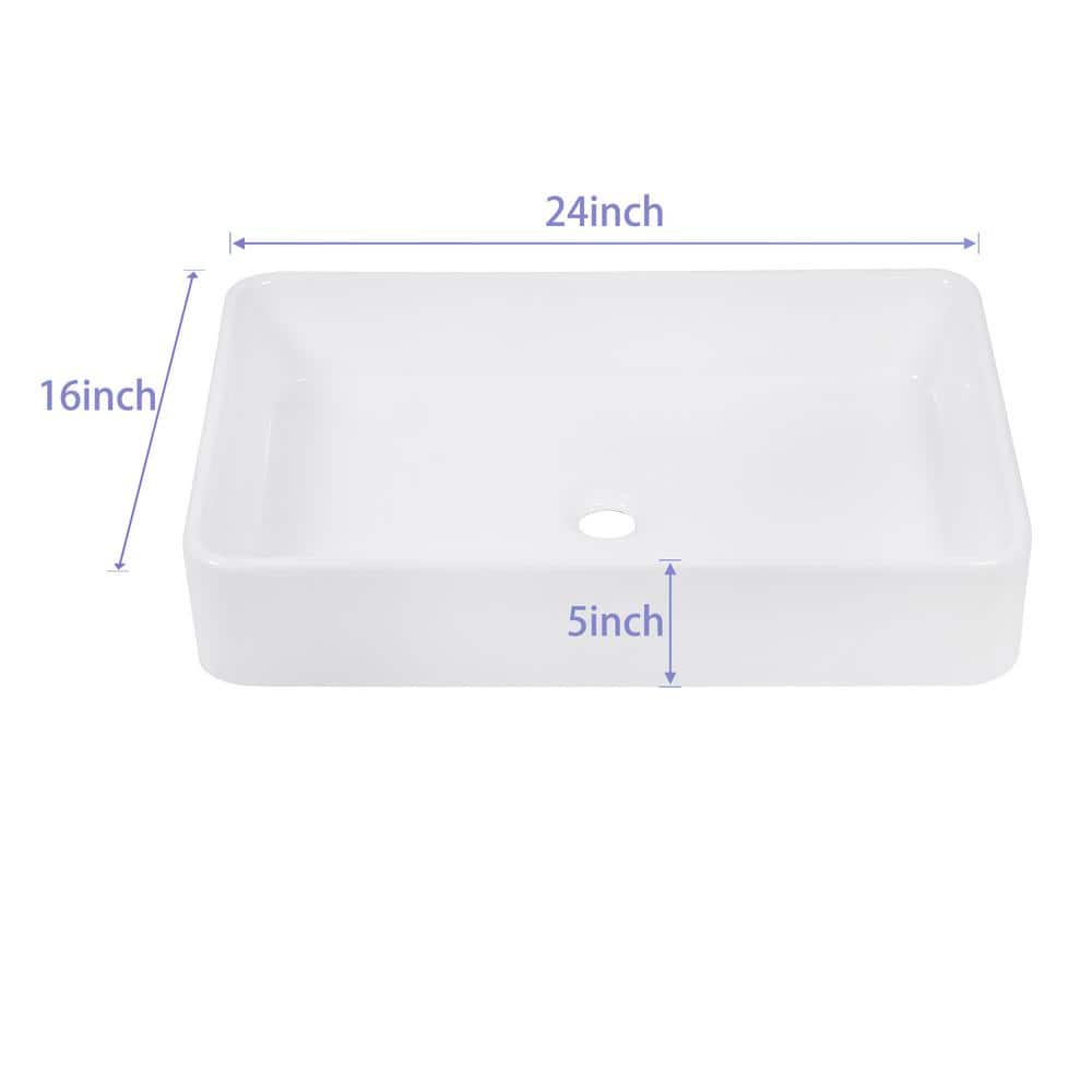 24'' x 16'' White Ceramic Rectangular Above-Counter Sink