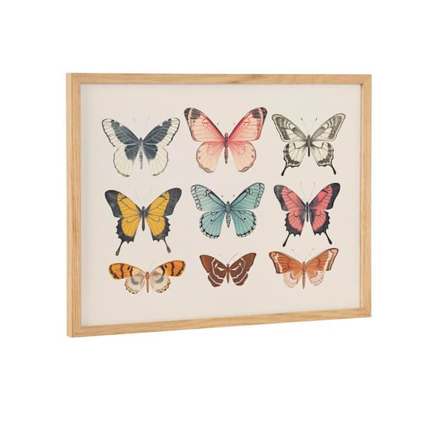 Kate and Laurel Gallery Vintage Style Muted Pastel Butterflies II by The Creative Bunch Studio Natural Framed Art Print 16 in. x 12 in.