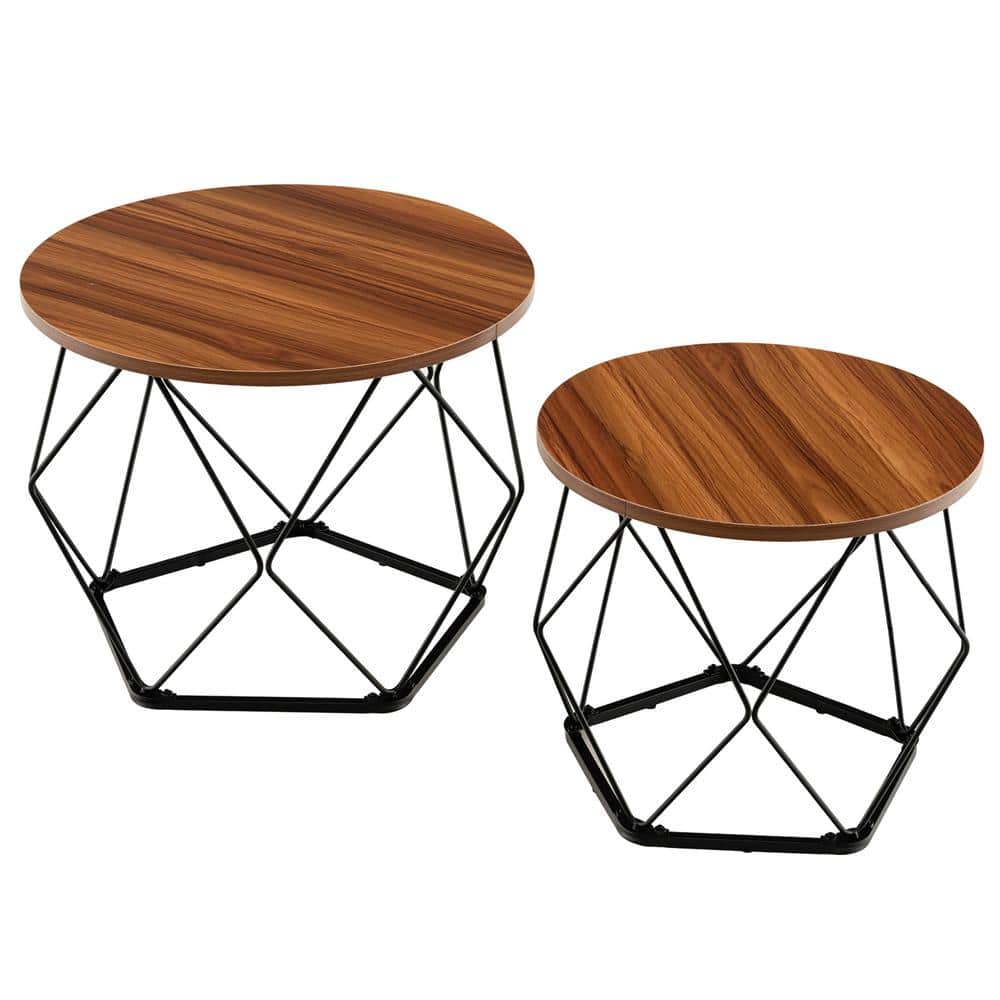 Costway 19.5 in. Rustic Brown Round Wood Coffee Table Set of 2Modern
