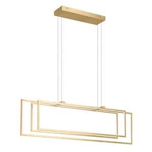 Jestin 46 in. 3-Light Integrated LED Champagne Gold Modern Statement Linear Chandelier for Dining Room