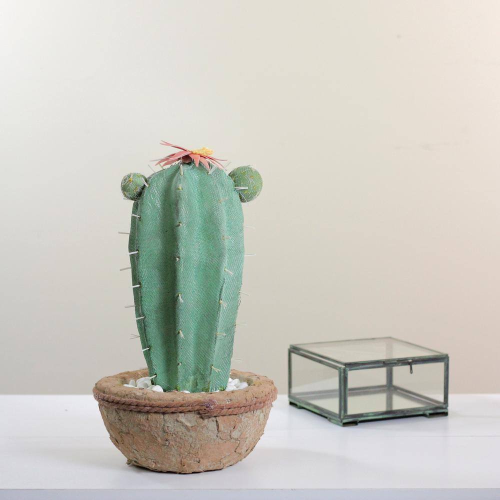 14" Southwestern Silk Potted Green & Brown Artificial Cactus