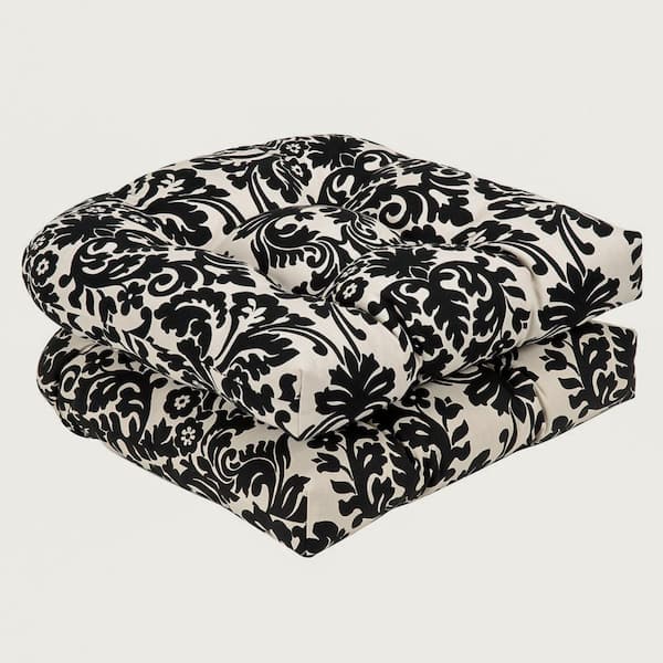 Pillow Perfect 19 x 19 Outdoor Dining Chair Cushion in Black/Ivory (Set of 2)