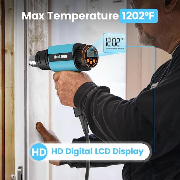 1112°F Variable Temperature Corded Heat Gun with LCD Display, Delay Off Function