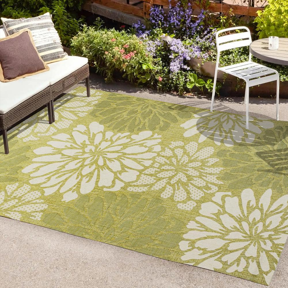 JONATHAN Y Zinnia Modern Floral Textured Weave Green/Cream 9 ft. x 