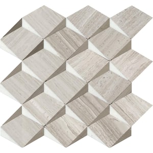 Bizou Cream/White 13 in. x 13 in. Polished Marble Mosaic Wall Tile (6.53 sq. ft./Case)