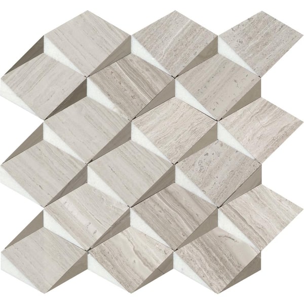 EMSER TILE Bizou Cream/White 13 in. x 13 in. Polished Marble Mosaic Wall Tile (6.53 sq. ft./Case)